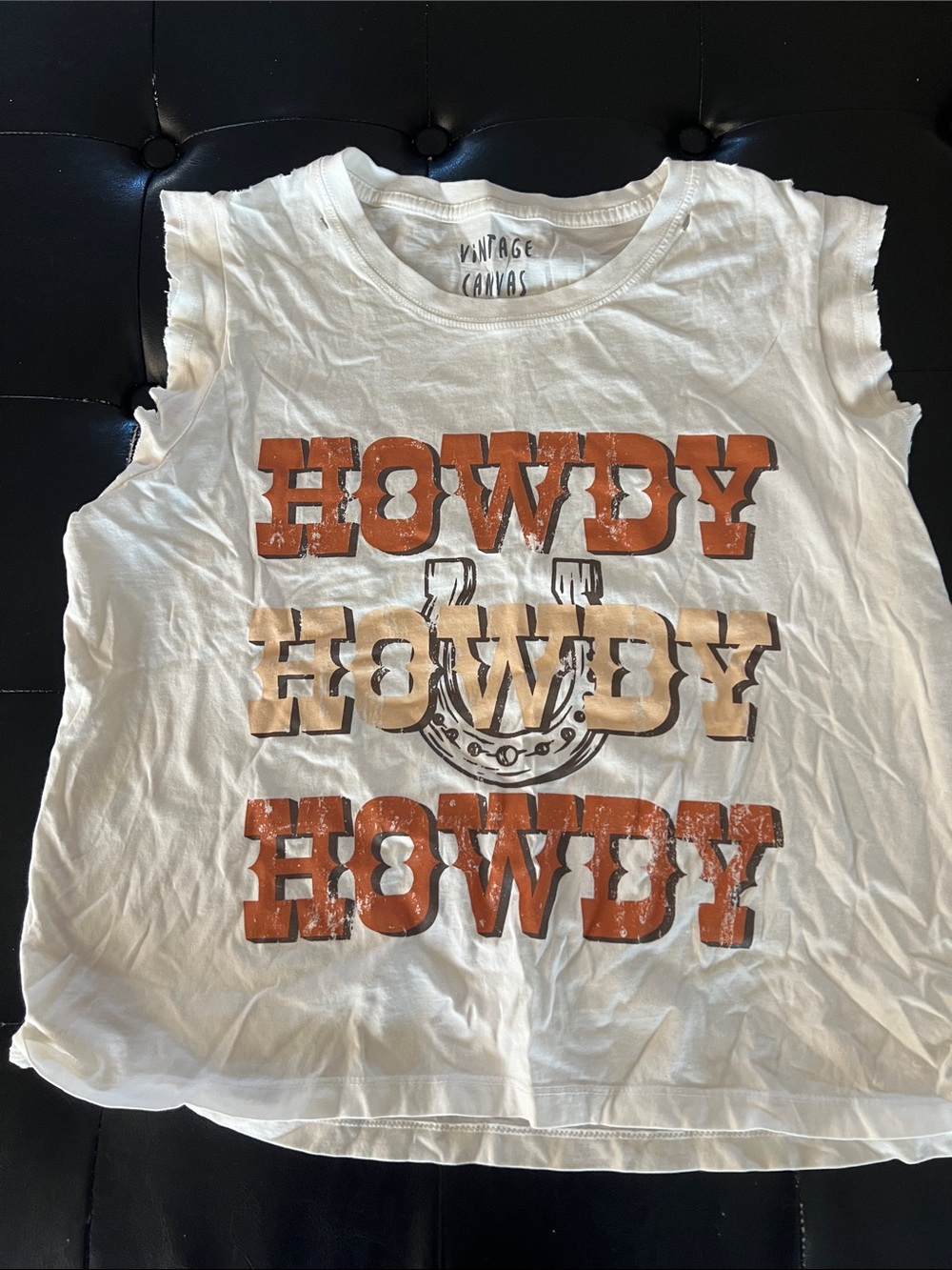 Vintage Canvas White "Howdy" Graphic Tank - Orange & Tan Print